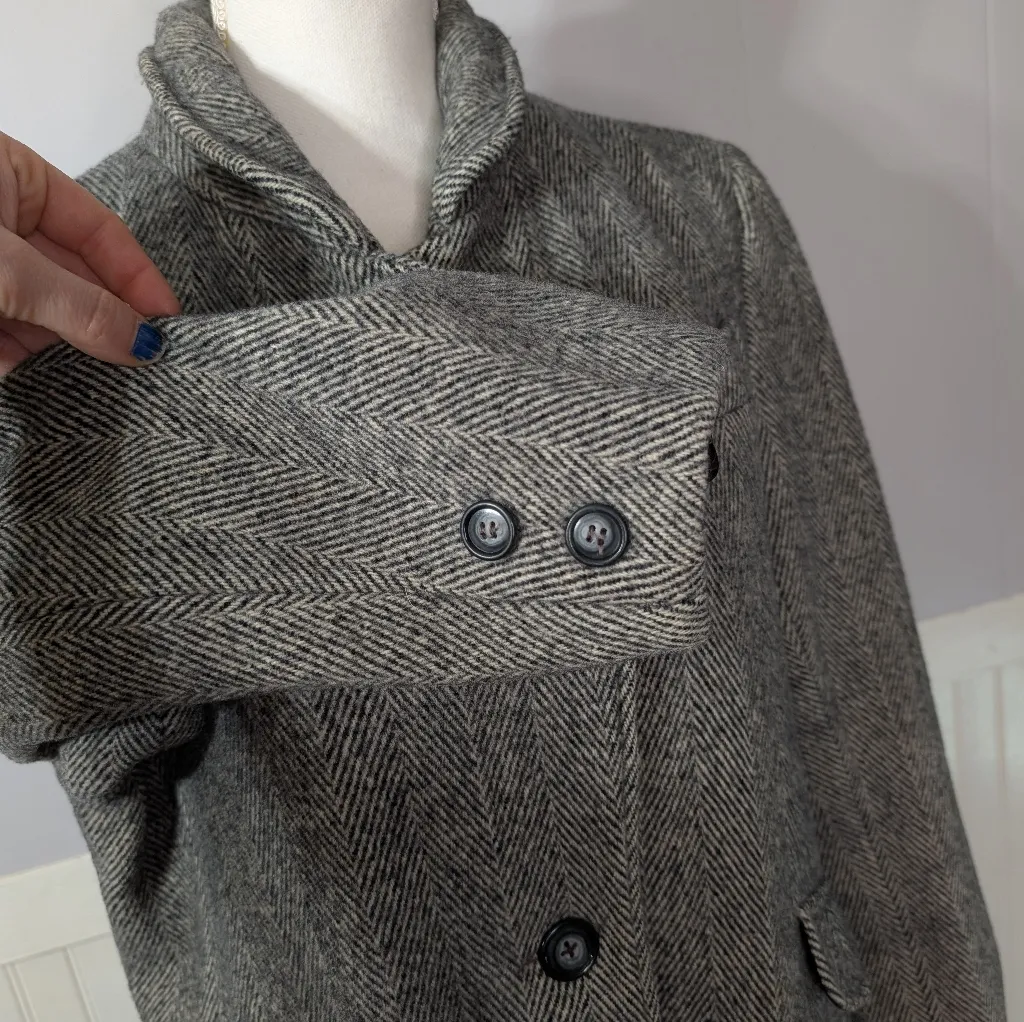 Vintage 1960s Raywood & Stein Wool Herringbone Coat — Old Money Gray Size M - Image 6