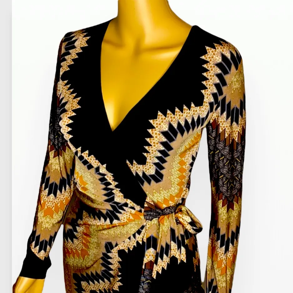Cache  AUTUM faux Wrap Abstract print Long Sleeves Dress - Image 4