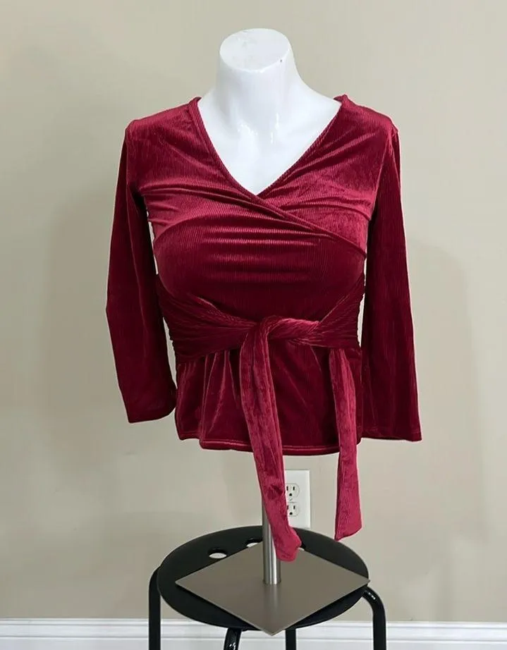 NWT Express Red Velvet Ribbed Wrap Front Top - Image 2