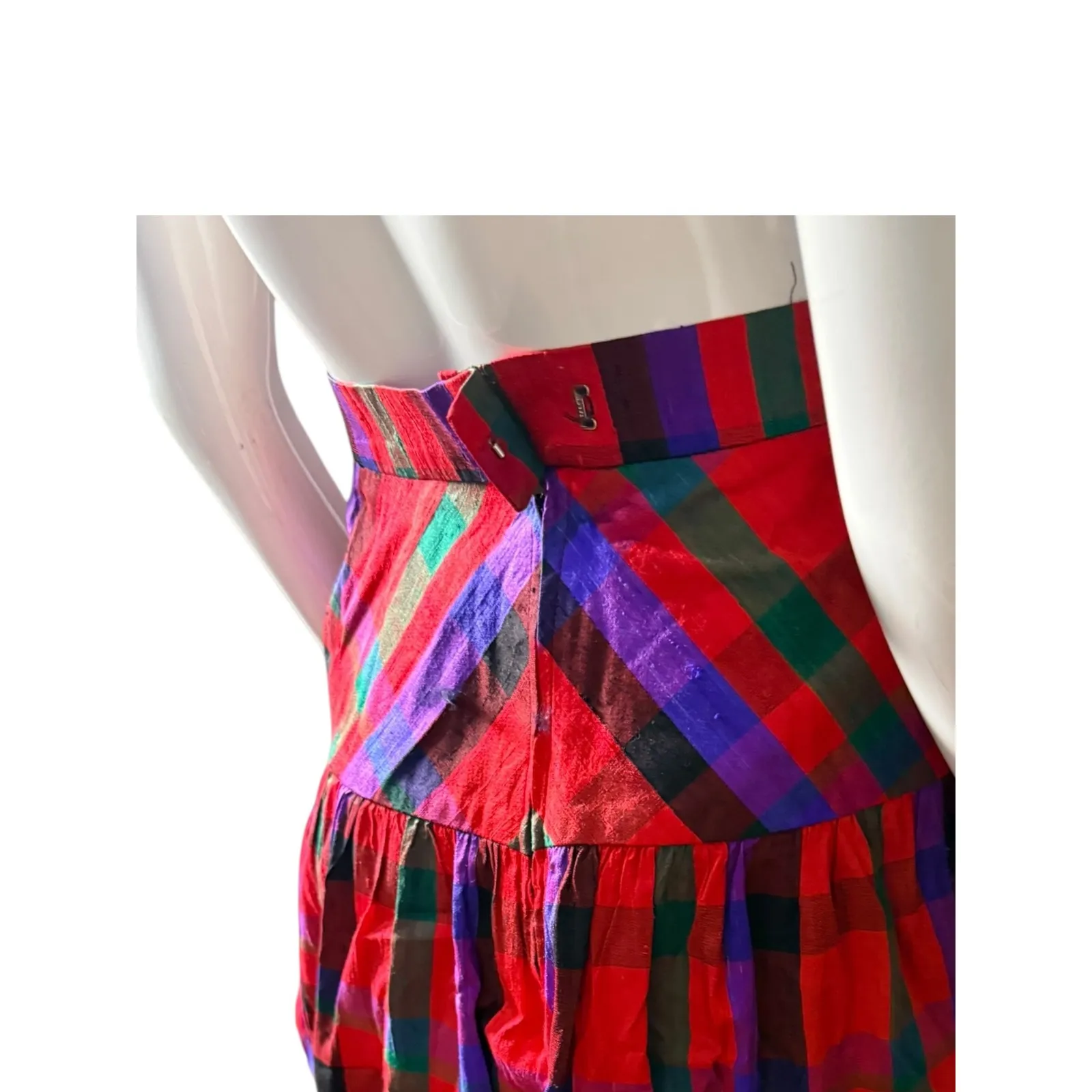 Vintage JH Collectibles Plaid Silk Midi Skirt Red Green Purple Size 4 - Image 2