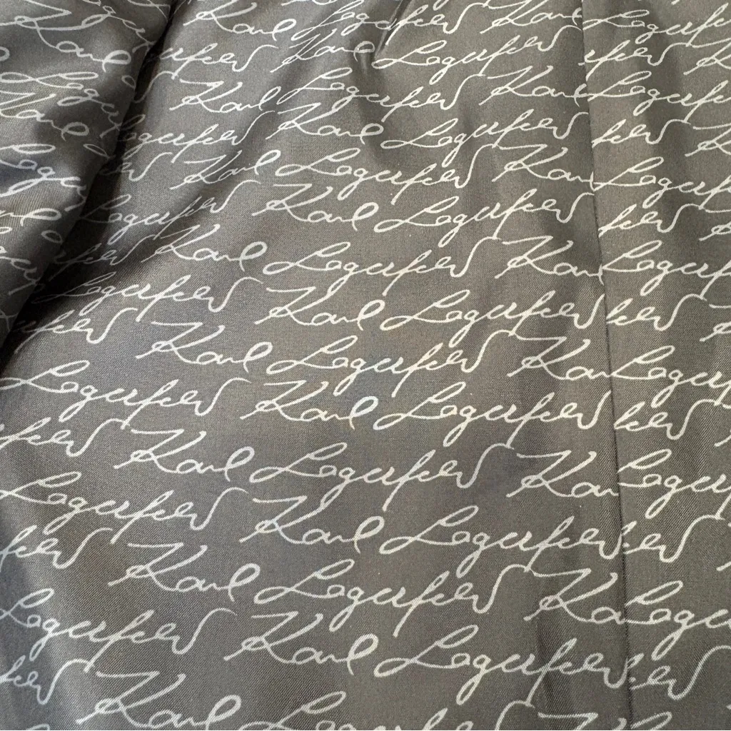 🌟KARL LAGERFELD🌟 COLLARLESS ZIP FRONT TWEED BOUCLE JACKET BLACK / WHITE SZ 10 - Image 7