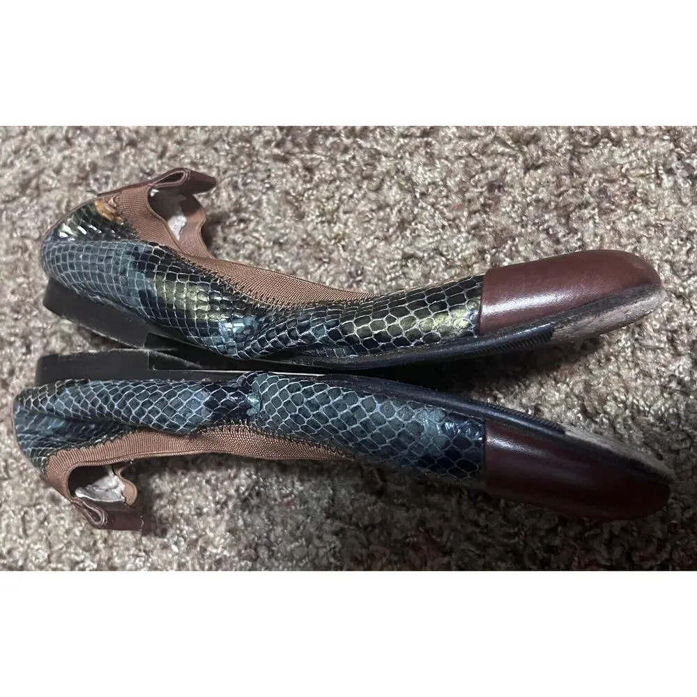 Anyi Lu Leather Ballet Flats 35.5 US 5.5 Snakeskin Brown Green Handmade Italy - Image 4