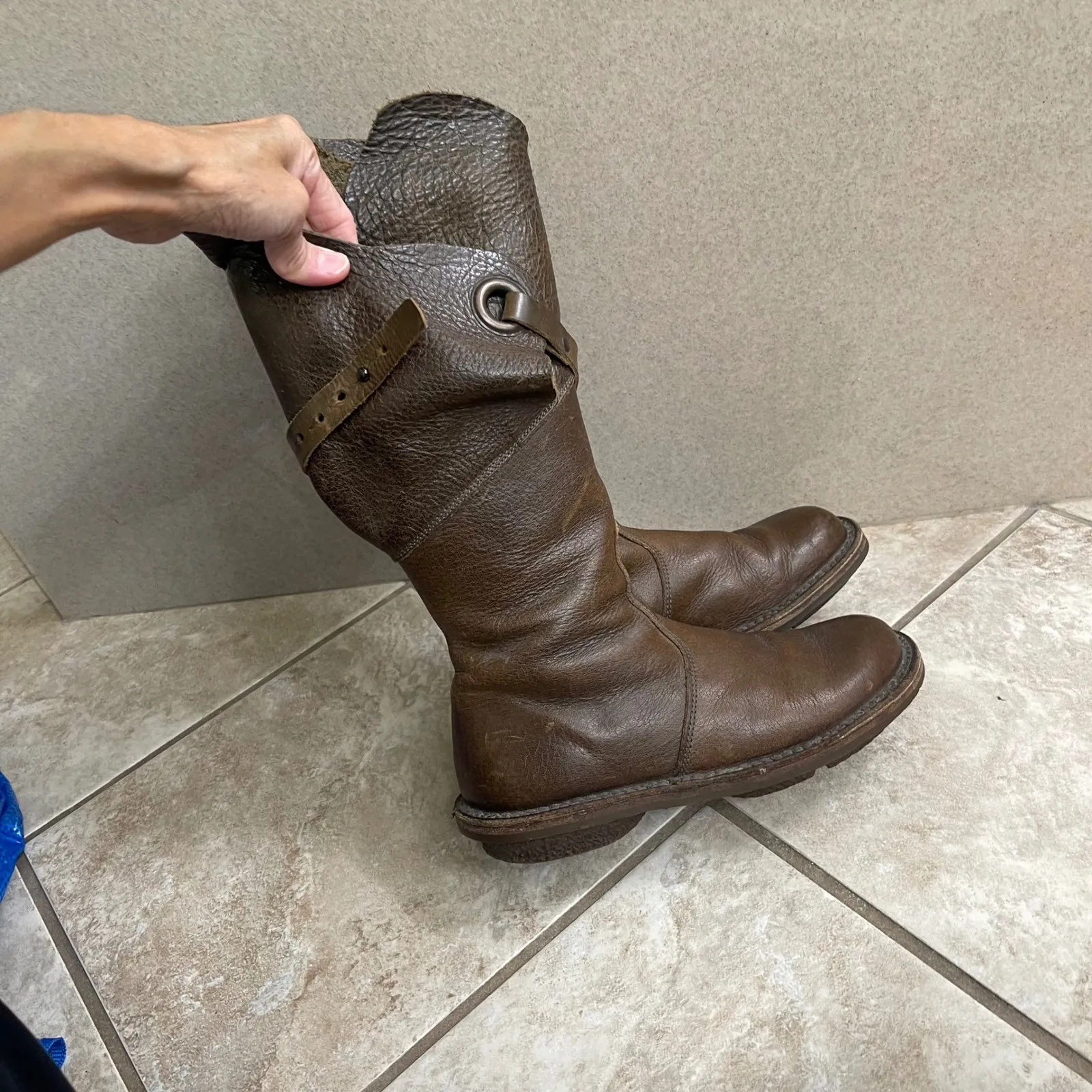 Trippen USA Sz 6(36)Brown Leather Tall Biker Boots Buckle Strap Zip Up Women's Brown - Image 4