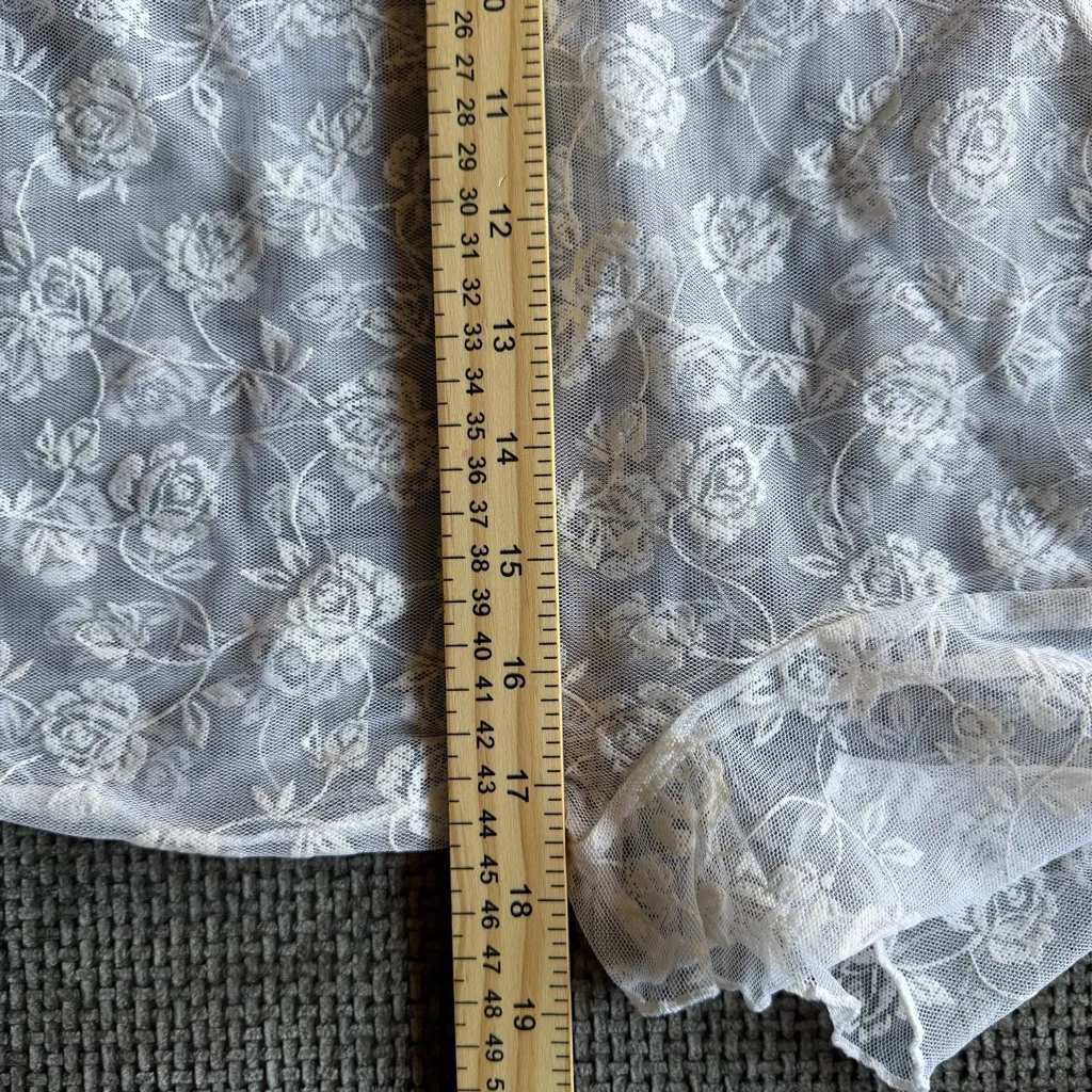VTG Y2K White Sheer Floral Lace Mesh Top S/M Twee Coquette Milkmaid Shirt Grunge Size undefined - Image 5