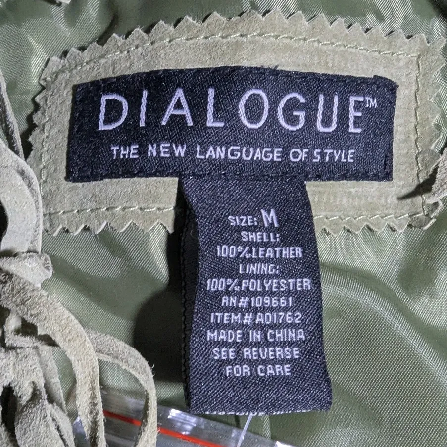 Vtg Y2K Dialogue Pale Green Fringe Trim Open Front Western Suede Jacket Sz M NWT Size M - Image 3
