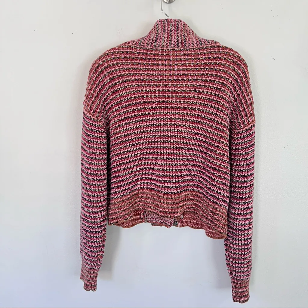 The Great. The Cropped Montana Cardigan Mixed Weave Sz 1 (S) Pink - Image 7