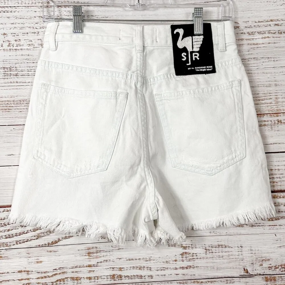 NEW Sandrine Rose Free People White Cut Off Denim Shorts, NWT, Size 24 MSRP $128 - Image 5