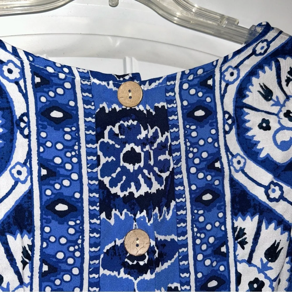 Haute Hippie Top Womens Large Blue Boho Back Button Up Sleeveless Festival Tank - Image 5