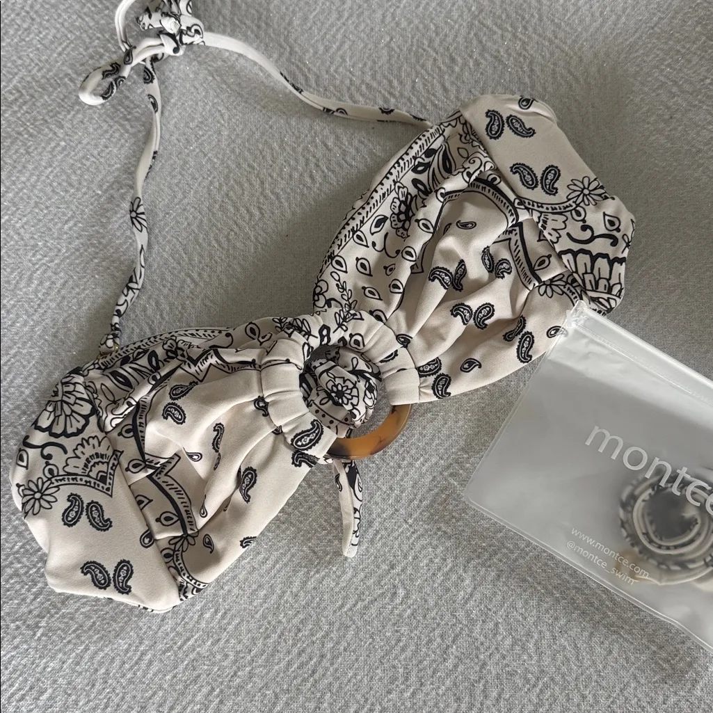 Montce Ivy Bandana Tori Ties Bandeau Bikini Top, Size Small, BRAND NEW, $152 Black - Image 13