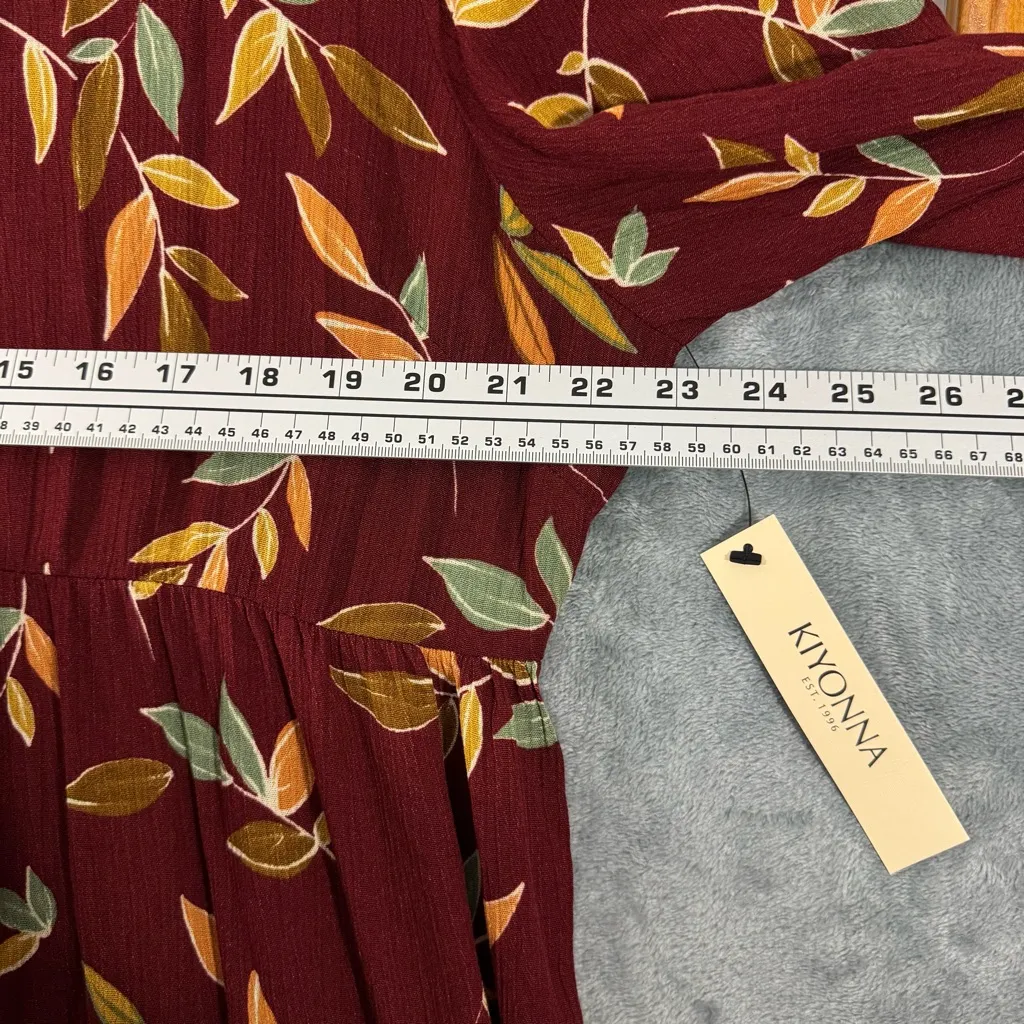 Kiyonna Issy Leaf Print Tiered Tunic Warm Leaf Motif Babydoll Dress 1XL Red Size 1X - Image 12