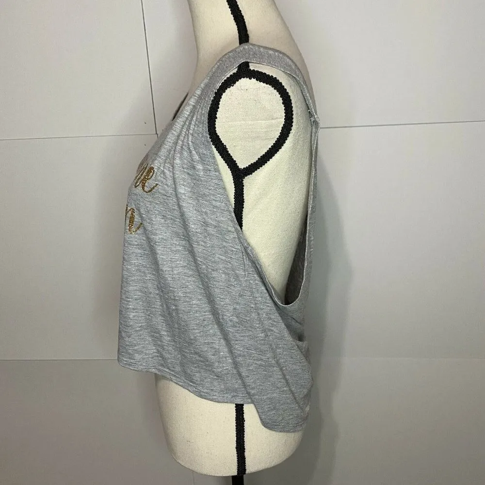 Bella Canvas “Champagne Campaign” Gray Crop Tank Top L/XL Glitter EUC - Image 4