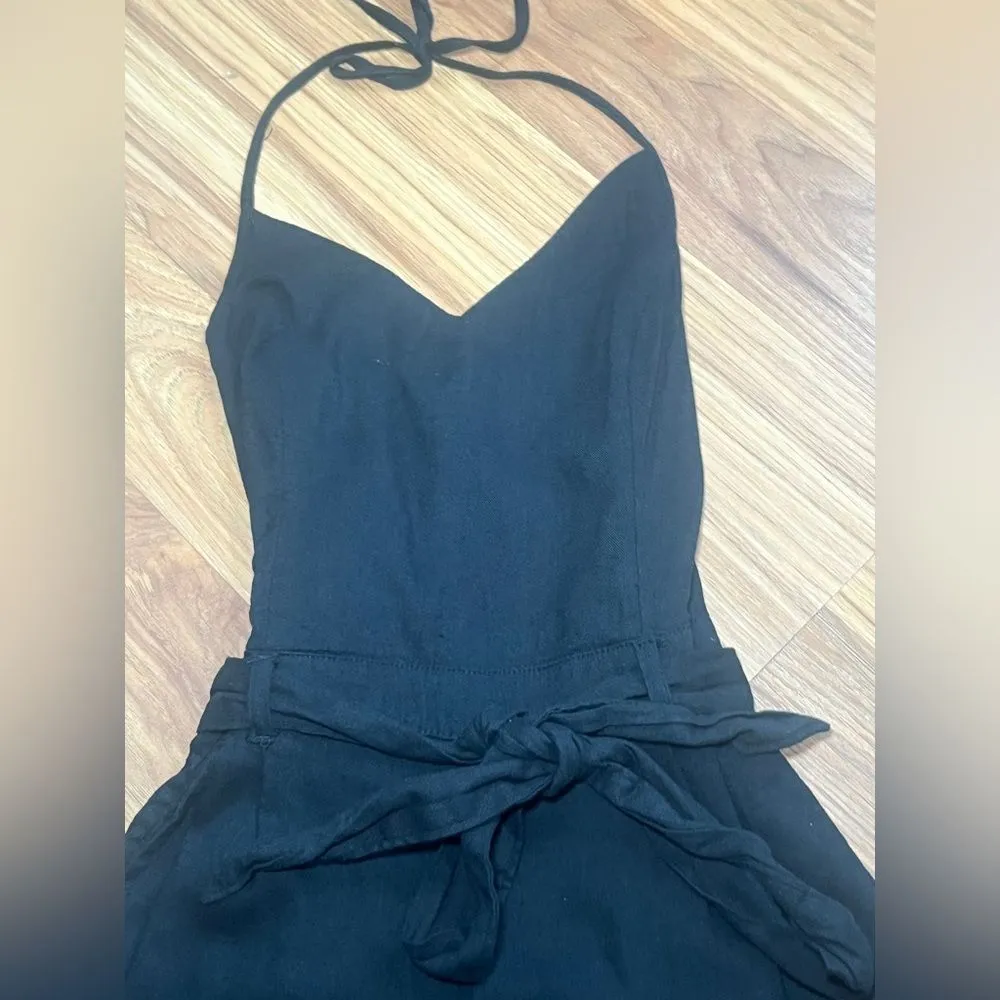 Hollister  Linen Blend Black Romper Size S Adjustable Lined Pockets - Image 7