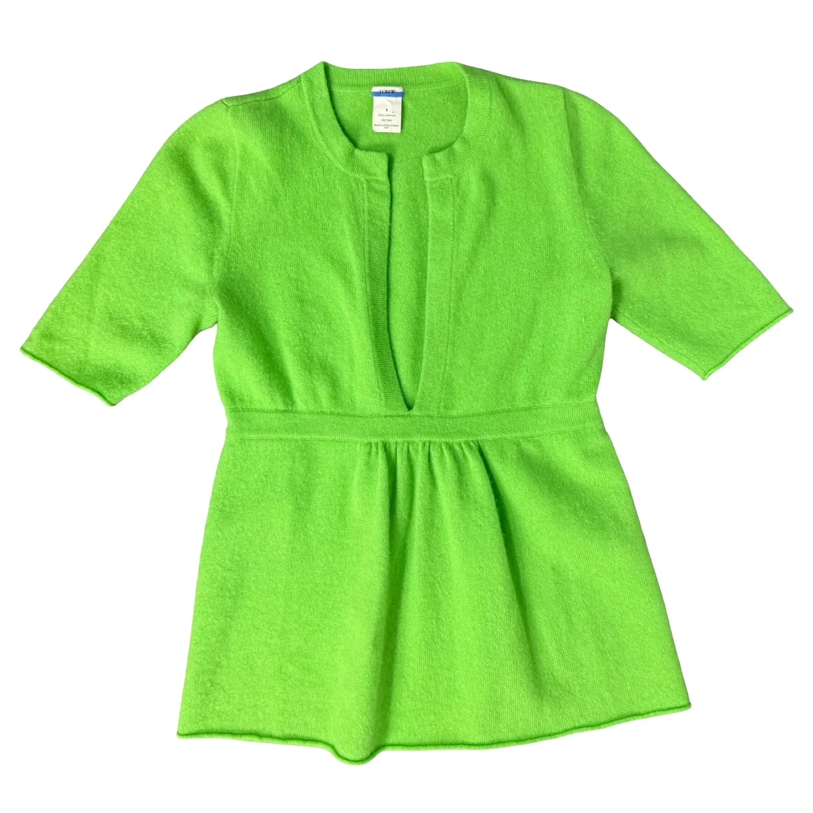 J. Crew Y2K Bright Green V-Neck Short Sleeve Lightweight Cashmere Sweater Size S - Image 6