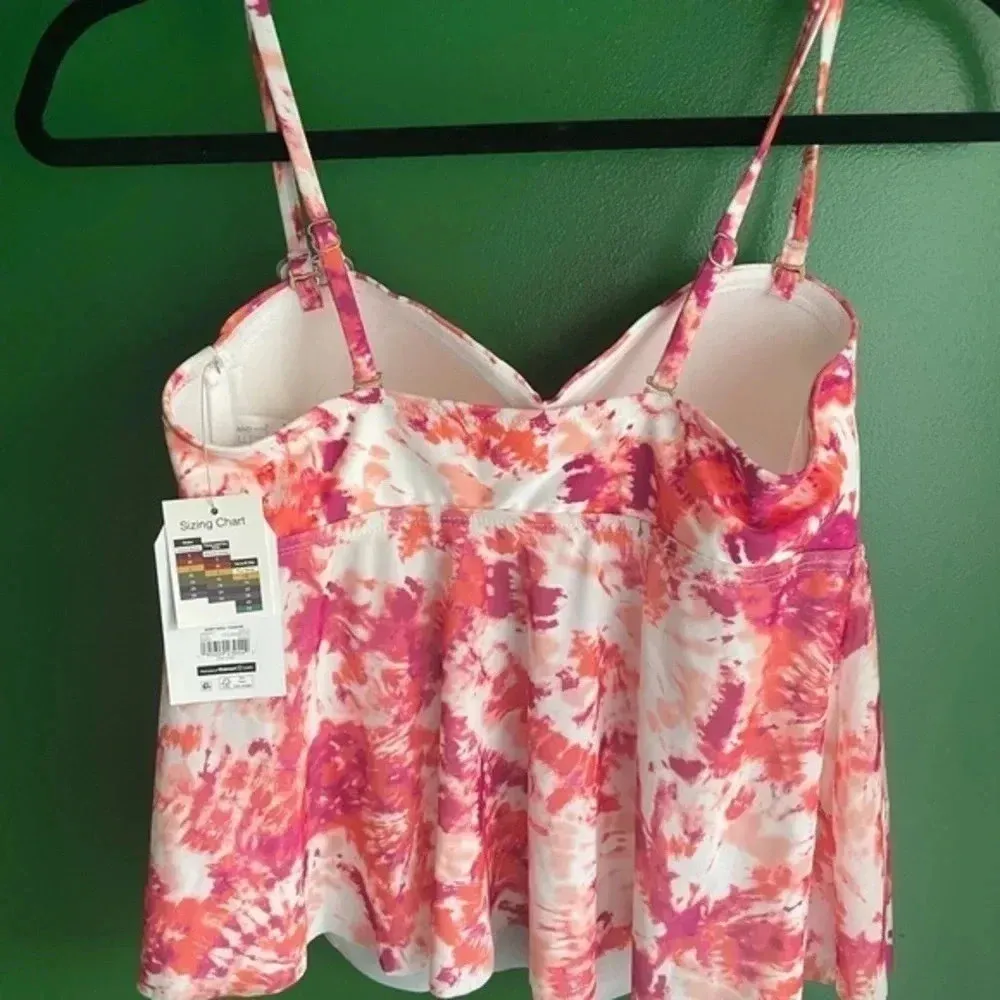 Women’s Size Small Tie Dye Time & Tru NWT‎ Tankini Swim Top Wear S Pink - Image 2