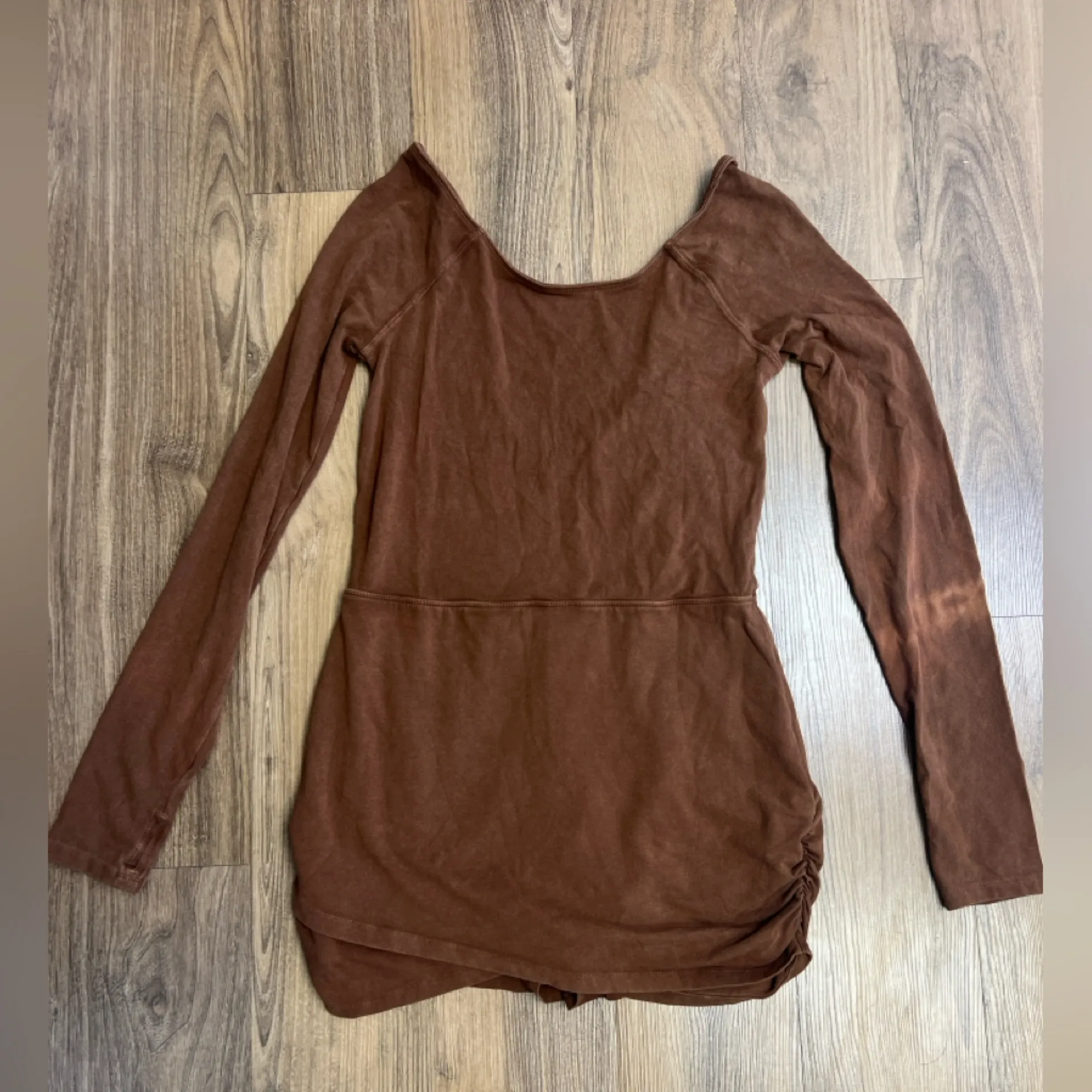 Free People Movement Brown Lets Volley Romper Onesie Long Sleeve Mini Dress FLAW - Image 3