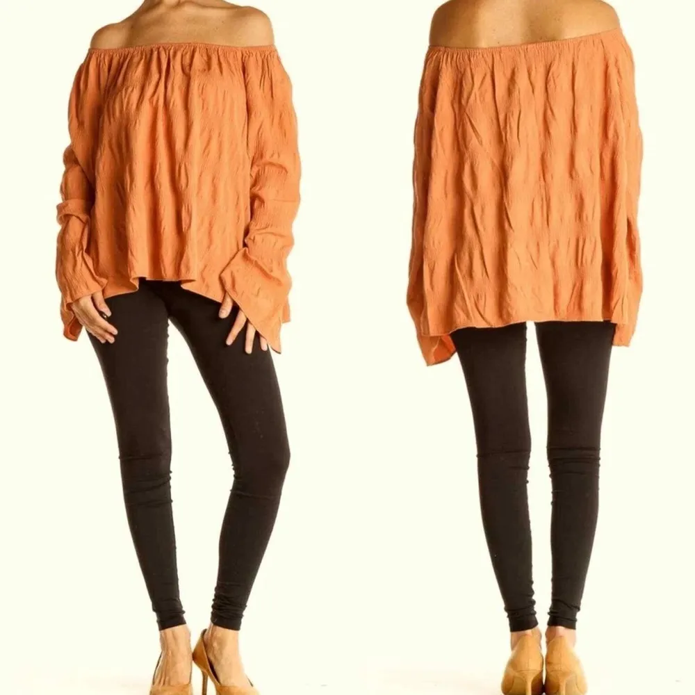 Elizabeth and James Off The Shoulder Boho Oversize Rust Orange Blouse‎ Size XS - Image 2