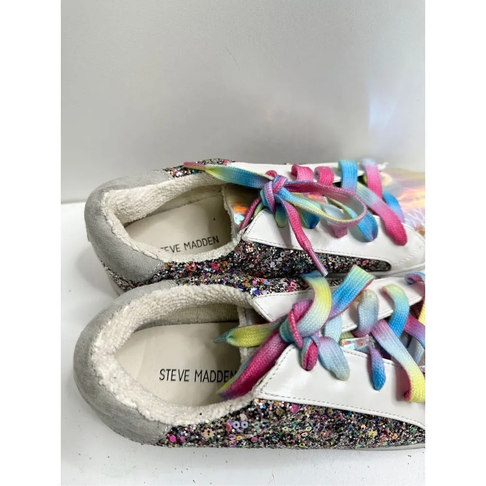 Steve Madden Girls Sneakers Jrize Sz 5 Multicolor Sequin Detailed‎ Lace Up Style - Image 8