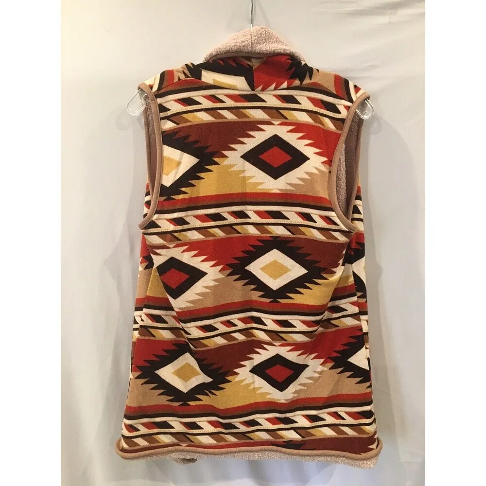 Lovely J Cardigan Womens Size Medium Multicolor Aztec Sleeveless Drape Sweater Brown - Image 3