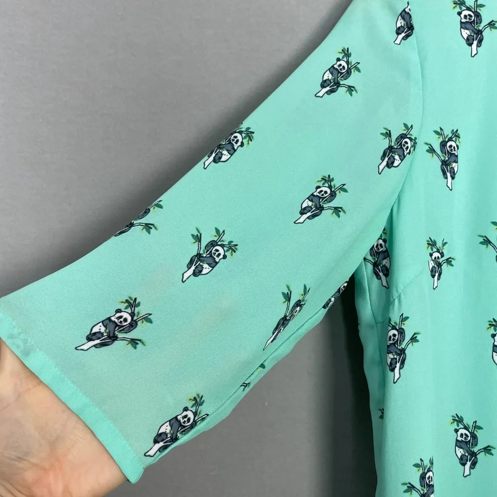 Sugarhill ModCloth Babydoll Dress Panda Pattern Size 6 Ruffle Skirt Teal‎ Green - Image 9