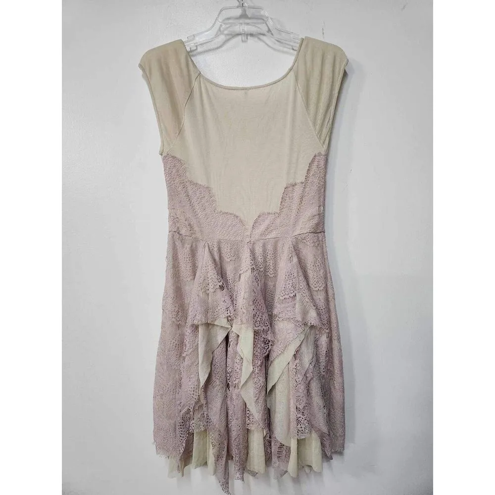 Free People Eyelash Lace Ruffle Sheer Mesh Mini Dress Size M. A35 - Image 3