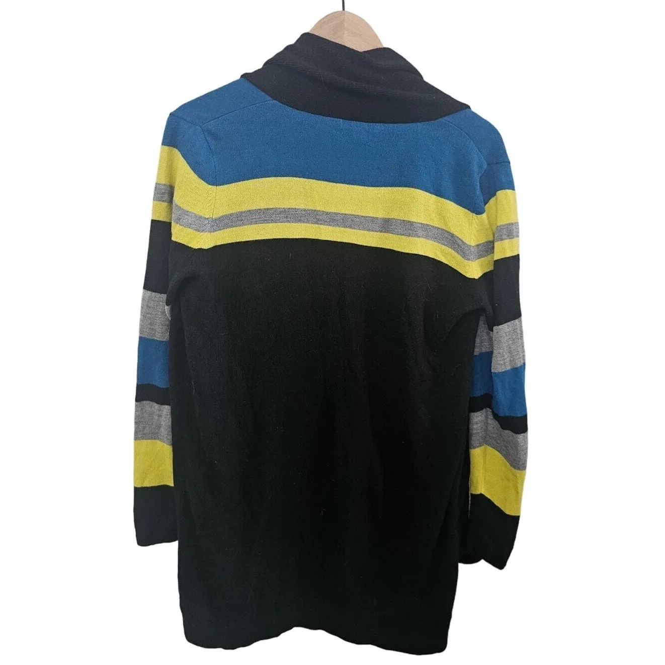 Notations Womens Open Front Tunic Cardigan Sweater Sz L Shawl Collar Striped - Image 2