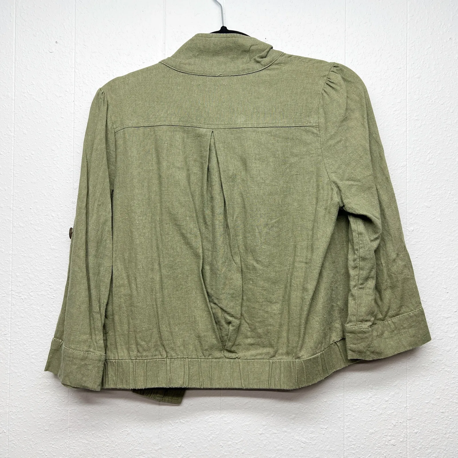 Mine Womens Jacket Medium Cotton Linen Olive Green Minimalist Capsule Beachy - Image 7