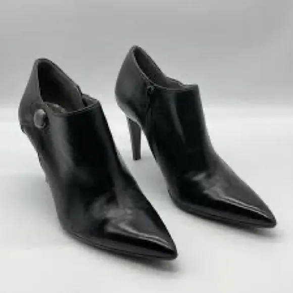 Via Spiga Black Leather Pointed Toe Stiletto Heel Ankle Booties 8 Italian EU 39 - Image 3