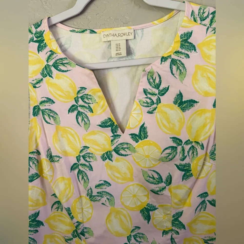Cynthia Rowley Women's Sz 10 All Over Lemon Print Straight Fit Sleeveless Dress - Image 3
