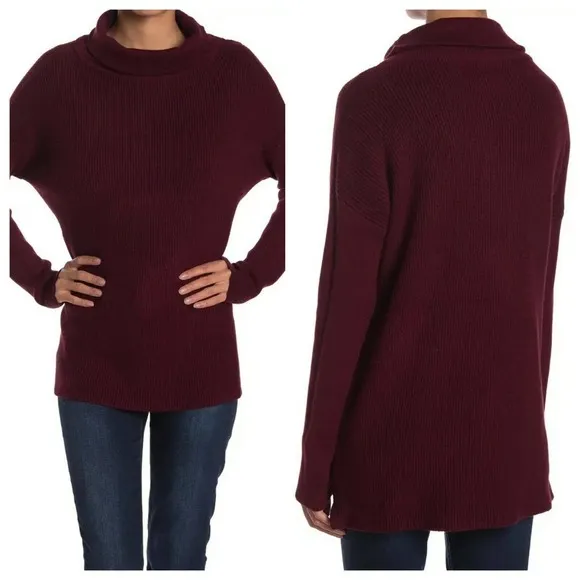 Devotion By Cyrus XXS Cowl Neck Ribbed Tunic Sweater Ruby Port NEW - Image 2