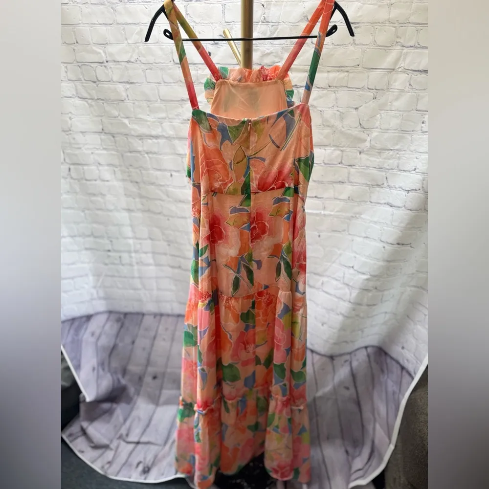 Maggy London Midi Maxi Dress, Floral Sleeveless Halter Spring lined, size 14 - Image 6