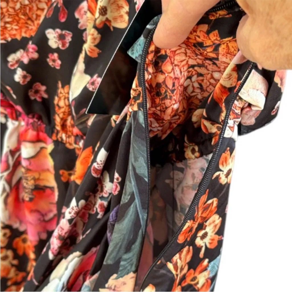 NWT Boston Proper X Ronny Kobo Black Floral Ruffle Puff Sleeve Dress Size Large - Image 8