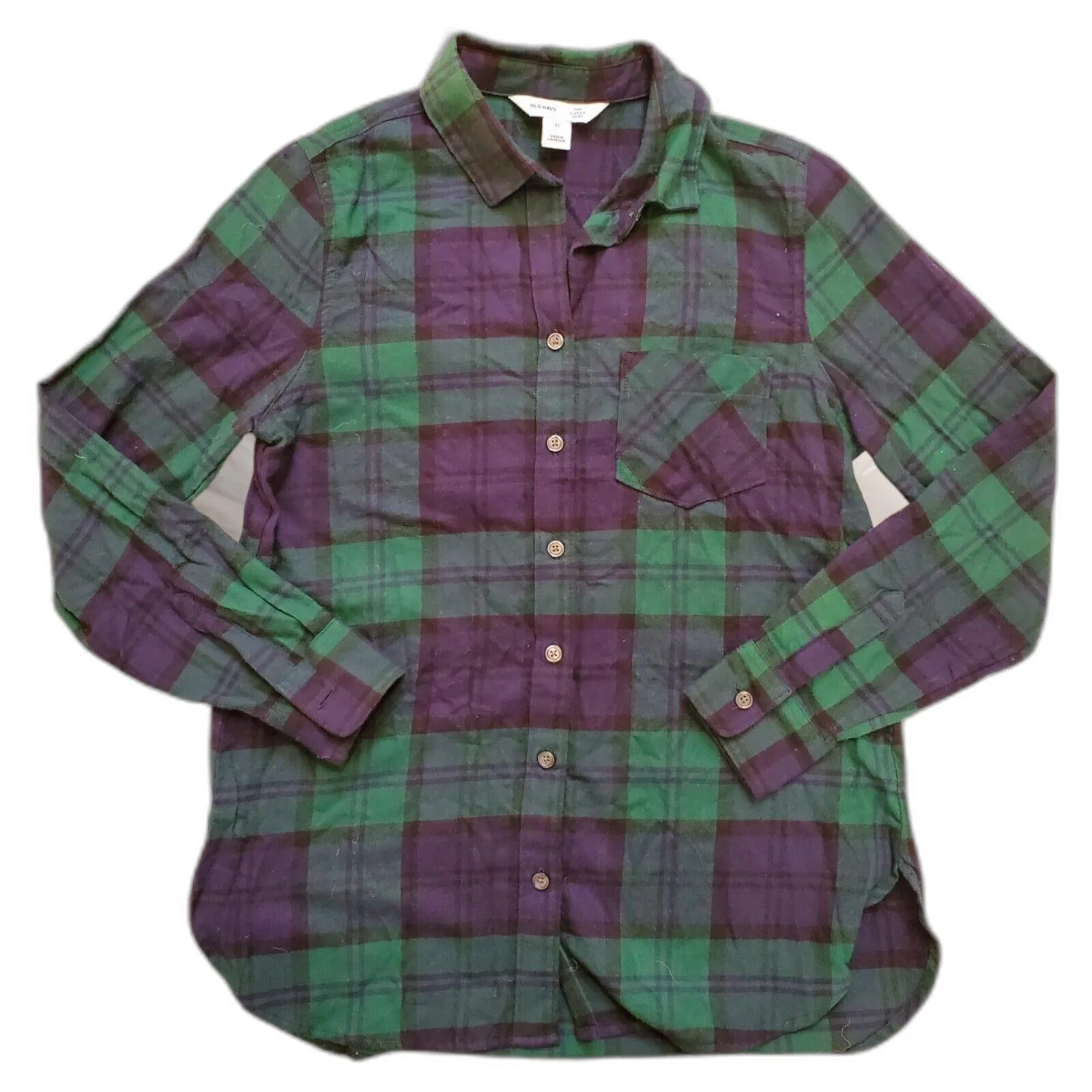 Old Navy Shirt Women XS Blue Green Plaid Flannel Button Down Top 100% Cotton - Image 2