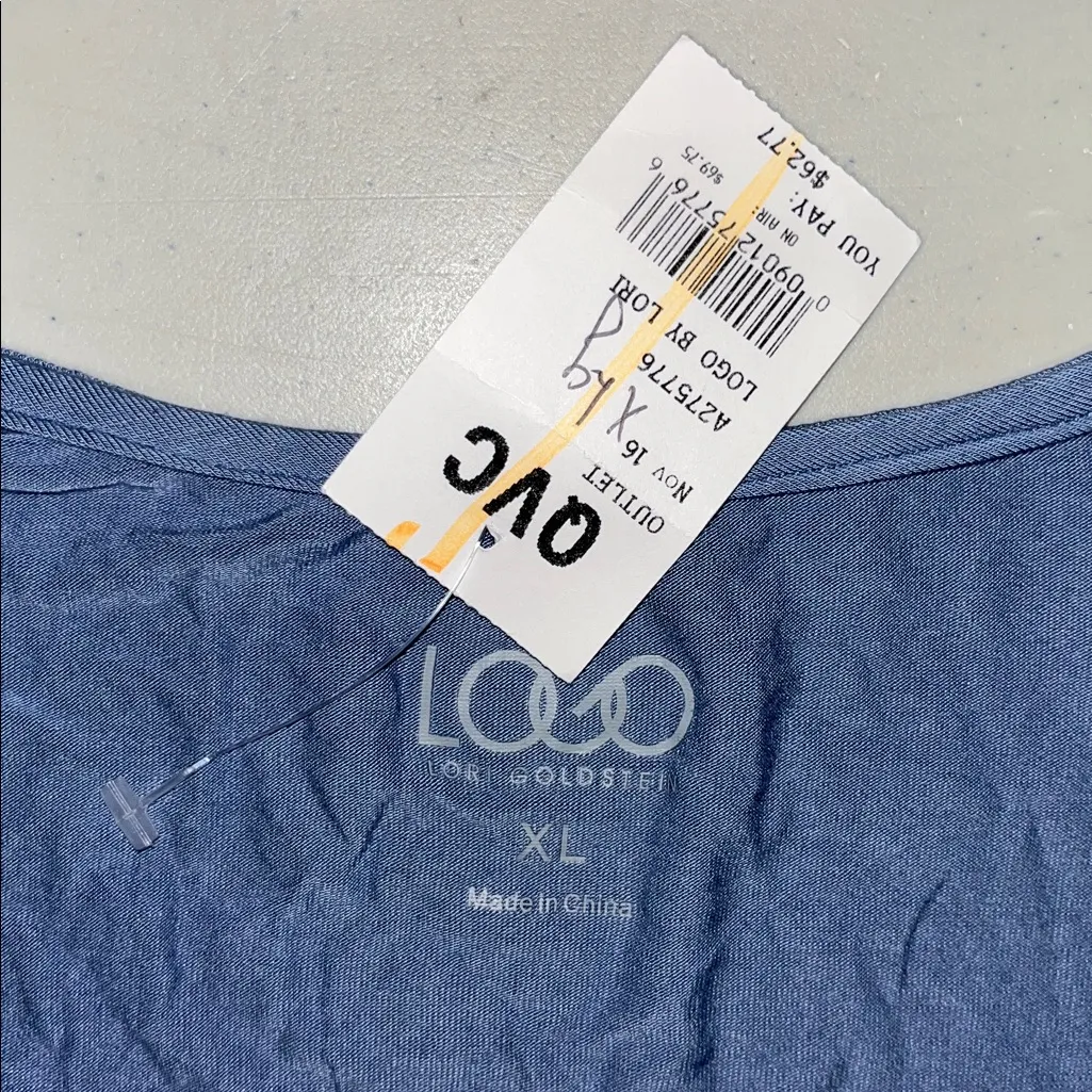 LOGO by Lori Goldstein NWT Size XL Blue Printed Lace Hem Chiffon Kimono Cardigan - Image 5