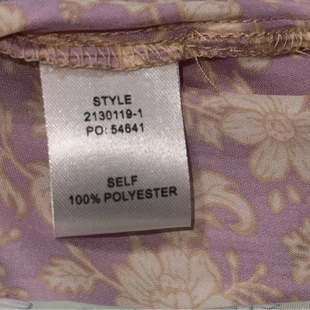 Anthropologie Current Air M Pink Pastel Floral Short Tiered Tie Neck Top Blouse - Image 6