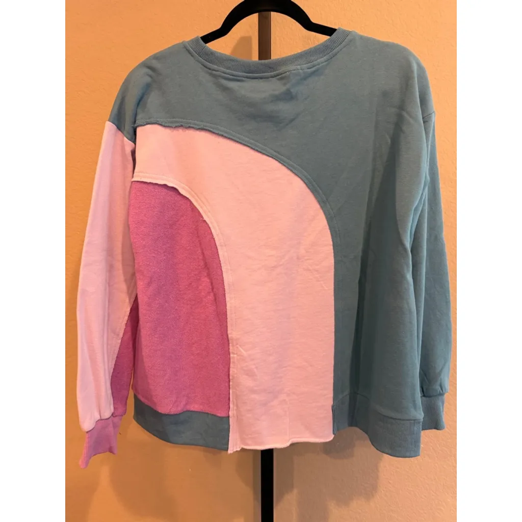 Easel 100% Cotton Color Block Sweatshirt in Multi Colors Size S - Image 3