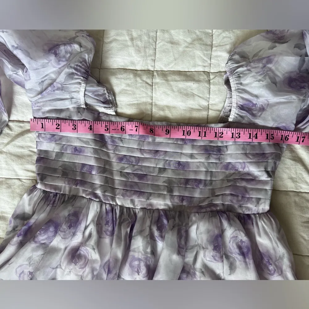 Audrey Parks X Francesca’s Purple Rose Floral Babydoll Cottagecore Mini Dress -M - Image 6