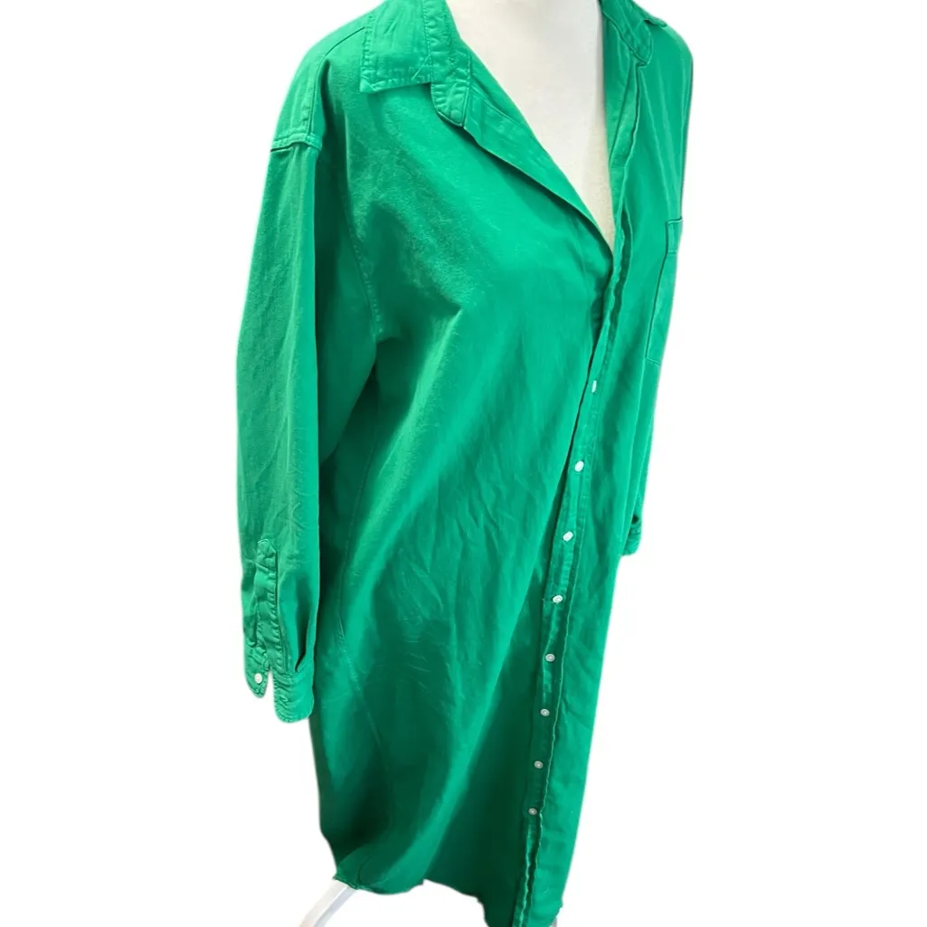 Frank & Eileen Rory Button-Up Shirt Dress – Emerald Green Size L Woven in Italy - Image 5