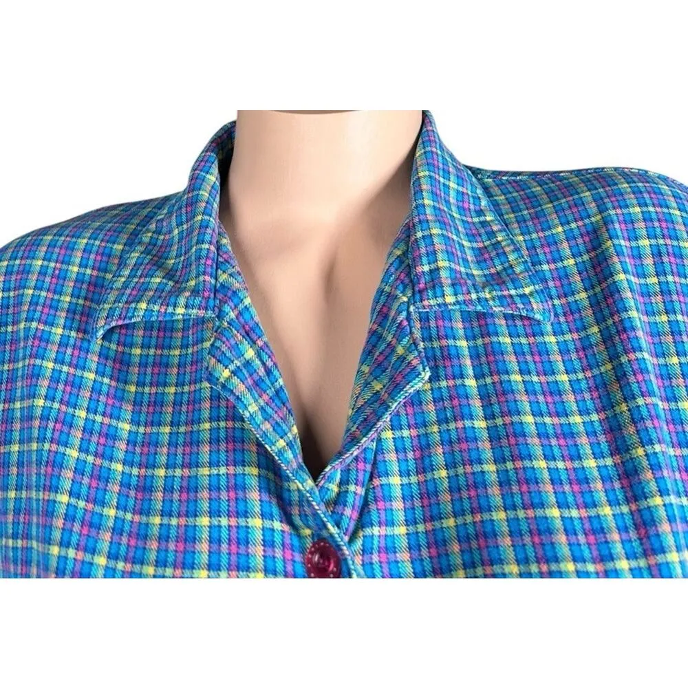 Vtg 80s 90s Esleep Plaid Capri Button Down Shirt 2 Piece Pajama Set Womens Sz M Size M - Image 3