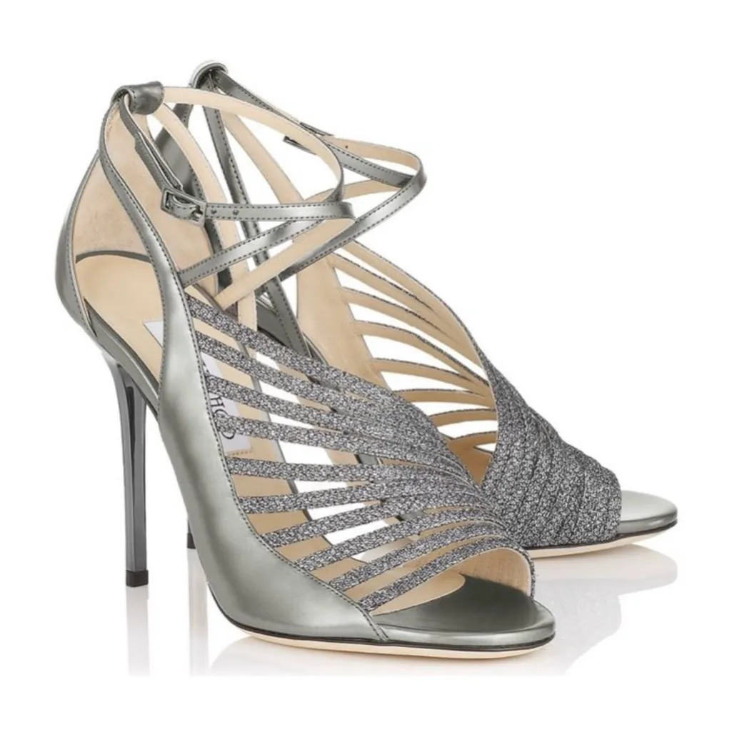 Jimmy Choo Florry Metallic Glitter Strappy Stiletto Sandal Heels Formal Party 42 - Image 2