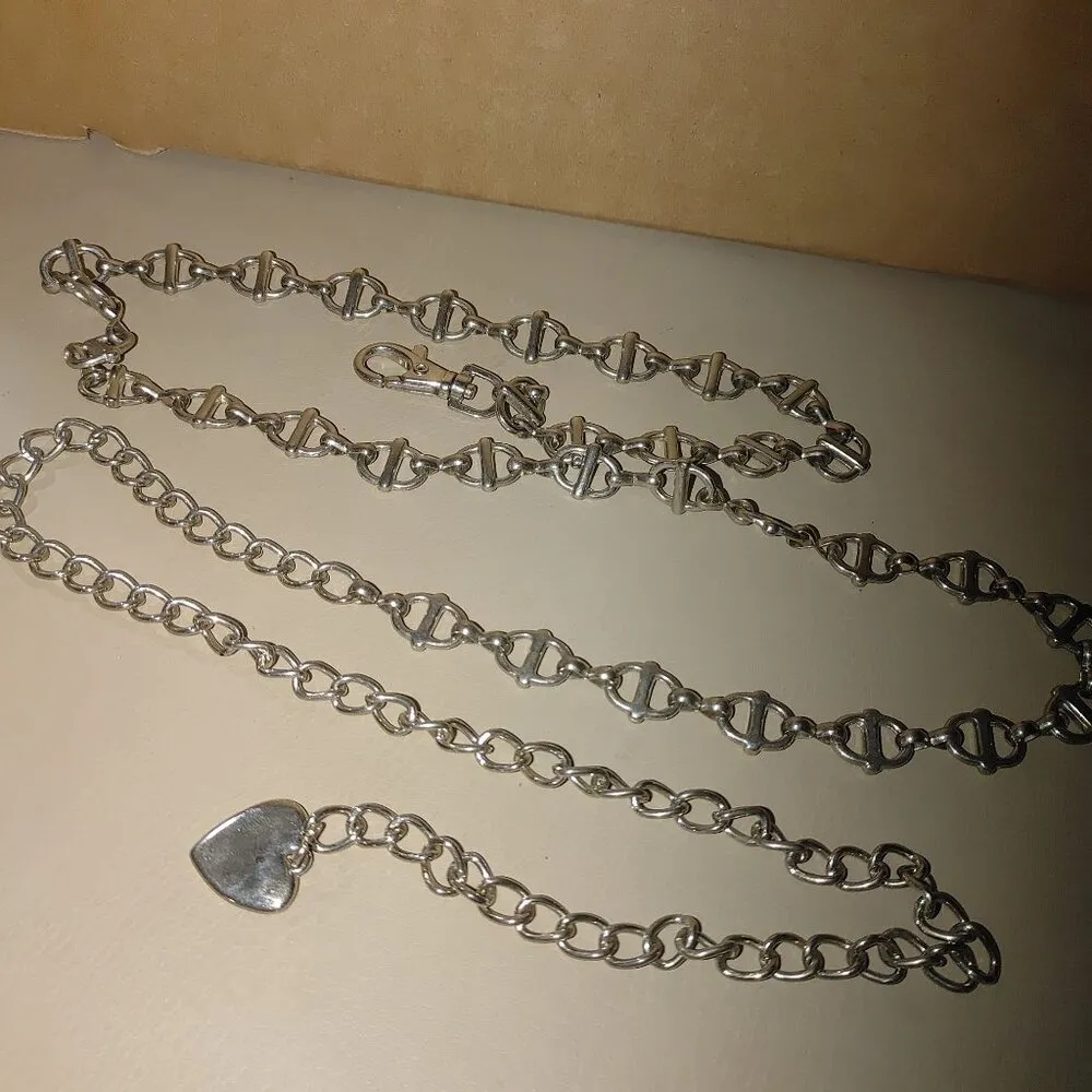 Large Marine Anchor Link Belt Vintage Silver Tone Chain Heart Pendant Hook Clasp - Image 5