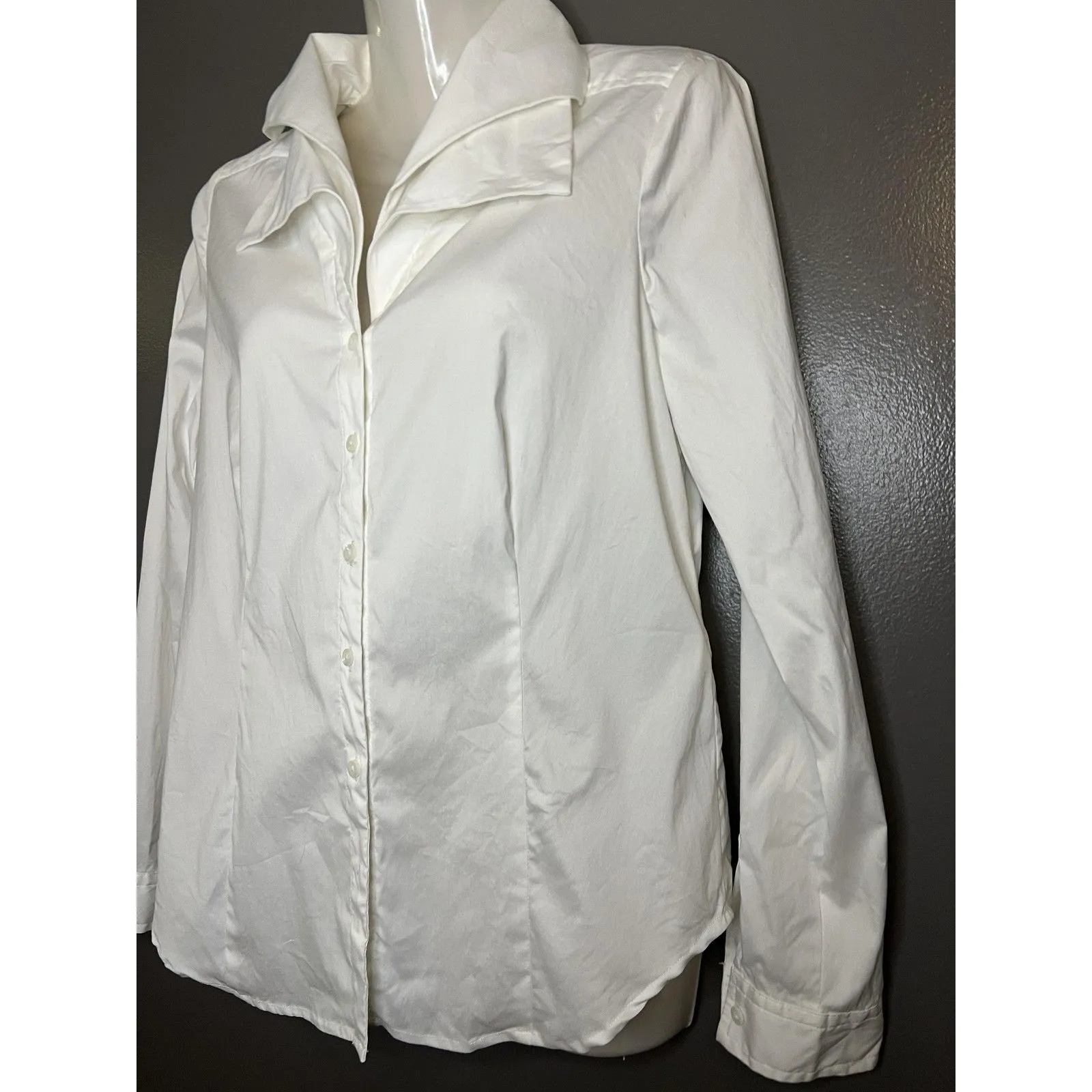 NYDJ Shirt Womens XS White Button Front Collared Lined Shaping Top Stretch - Image 4