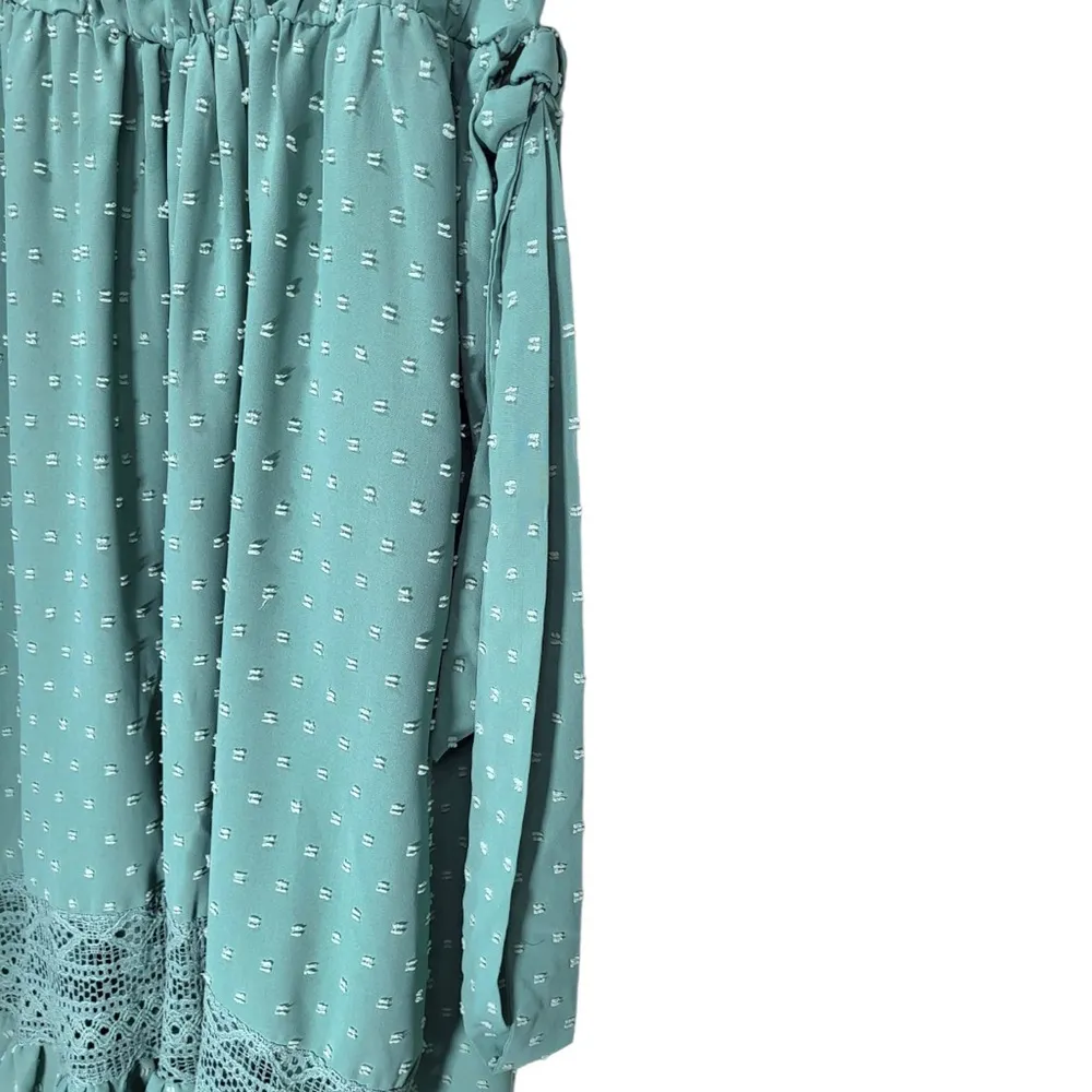 NWT BloomChic Swiss Dot Crochet Short Sleeves Belted Midi Dress in Mint Green - Image 7