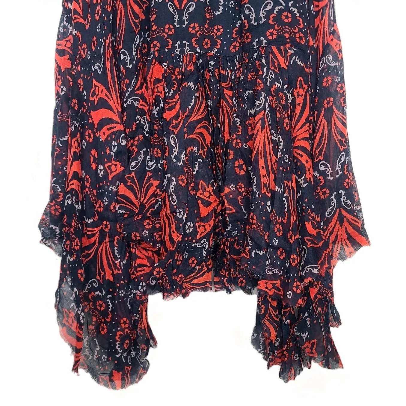 FP One One Maxi Tiered Skirt Blue Red Orange Raw Hem Grunge Boho Whimisigoth - Image 3