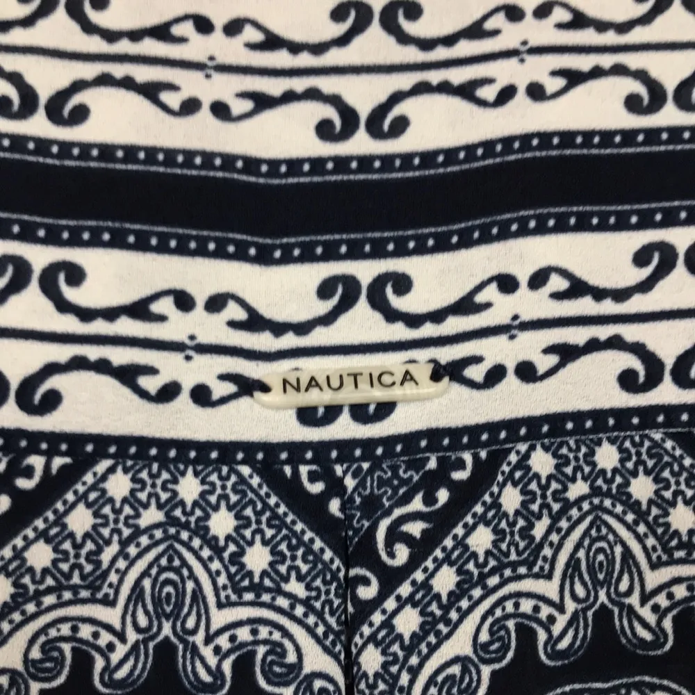 Nautica Women’s Boho Pattern Print Navy Blue White Button-Up Long Sleeve Blouse - Image 8