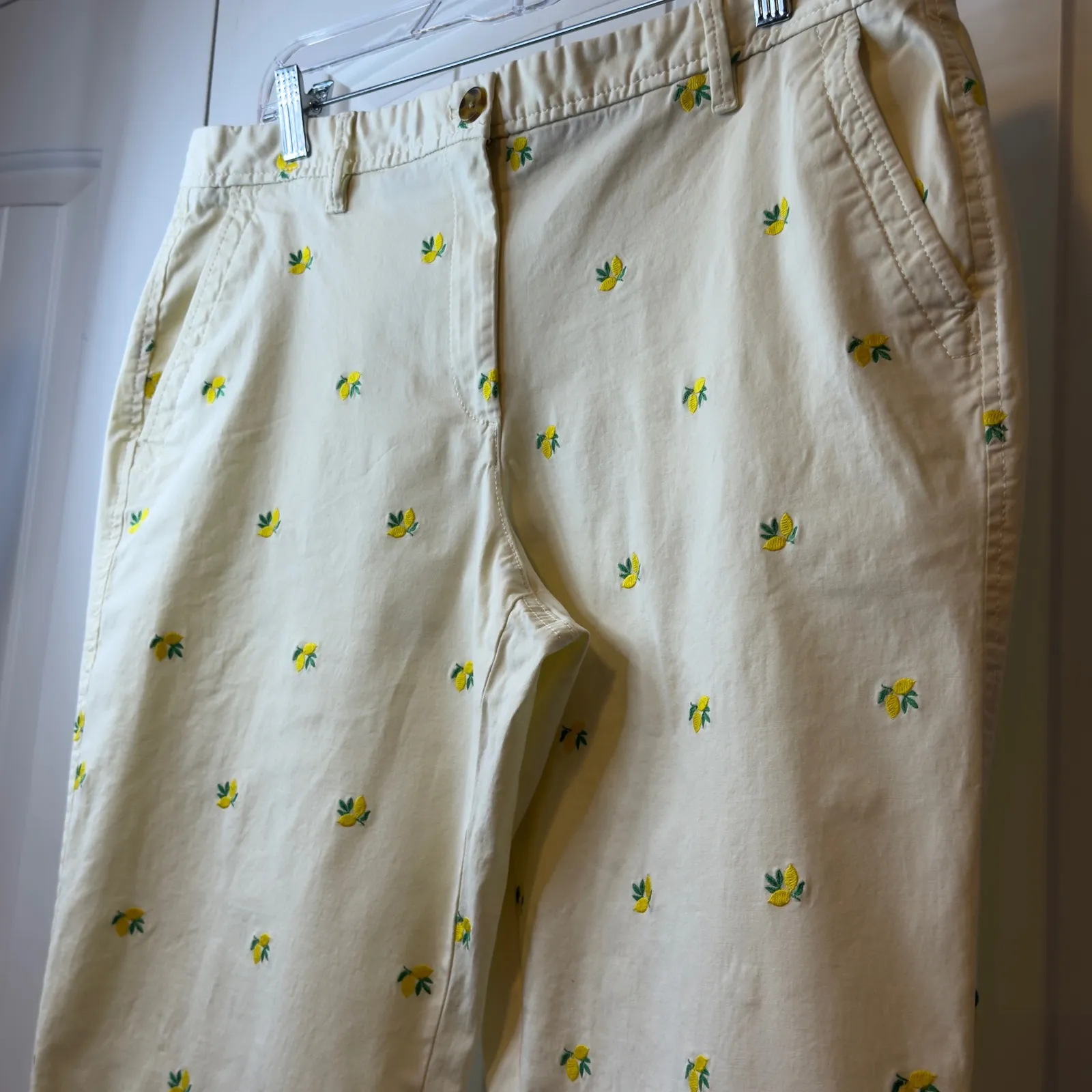 Talbots Women's Relaxed Chino Khaki Pants Sz 12 Cream Lemon Embroidered Casual # - Image 5