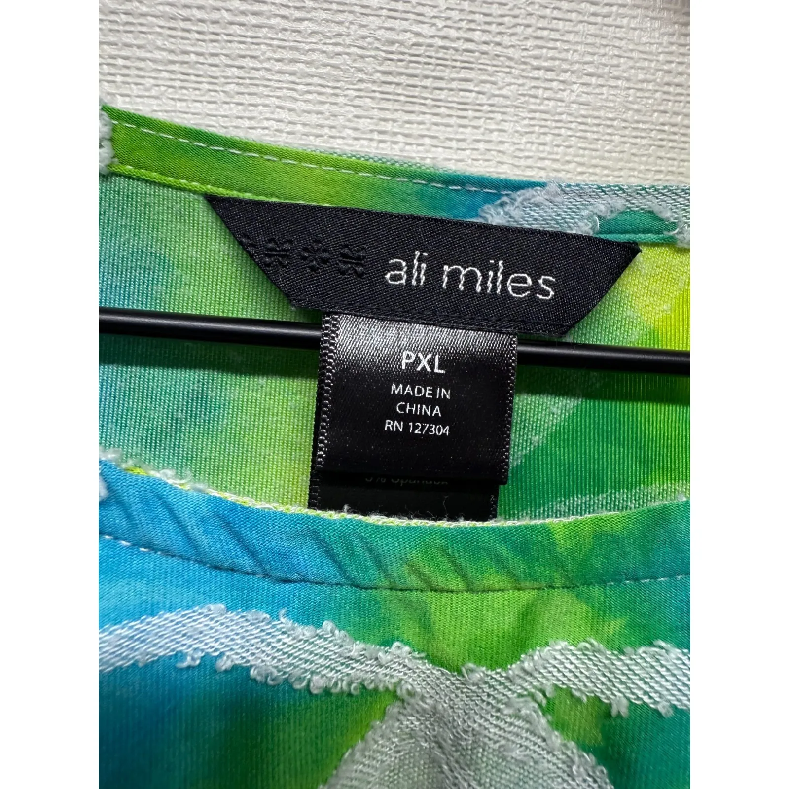 Ali Miles Top Womens Sz PXL Artsy Boho Lagenlook Green Blue Textured 3/4‎ Sleeve - Image 3