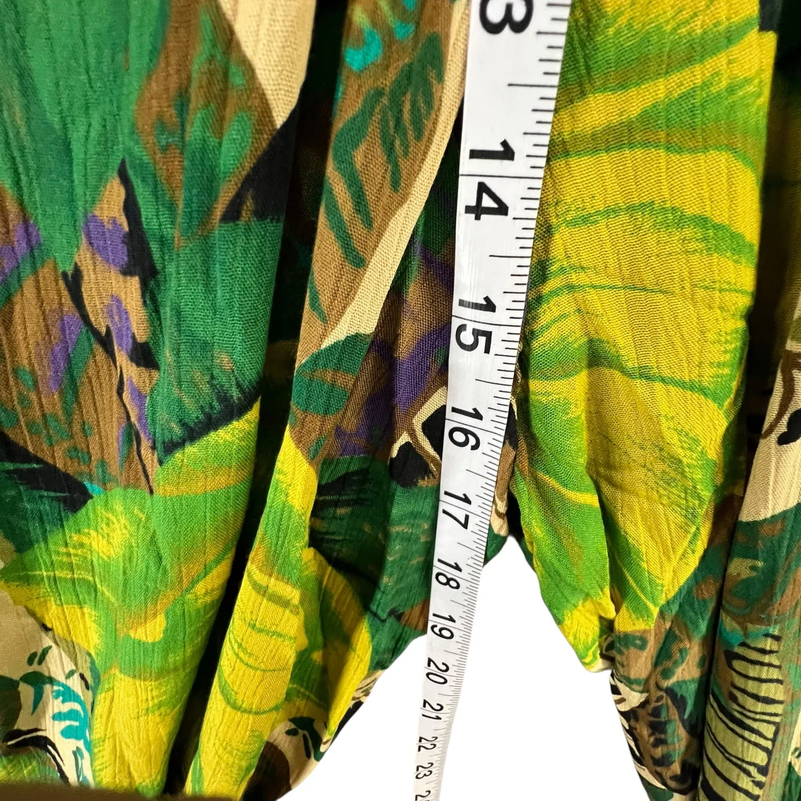 Melrose Vintage 80s Pants 8 Green Tropical Floral Wide Leg Crop Smocked Retro - Image 8