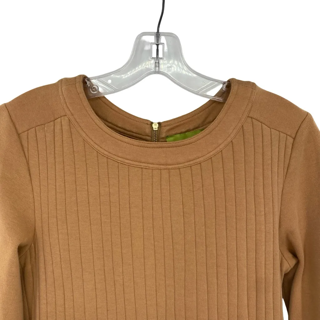 Elizabeth McKay The Pleated Belted Knit Dress Camel Brown Size 4 - Image 4