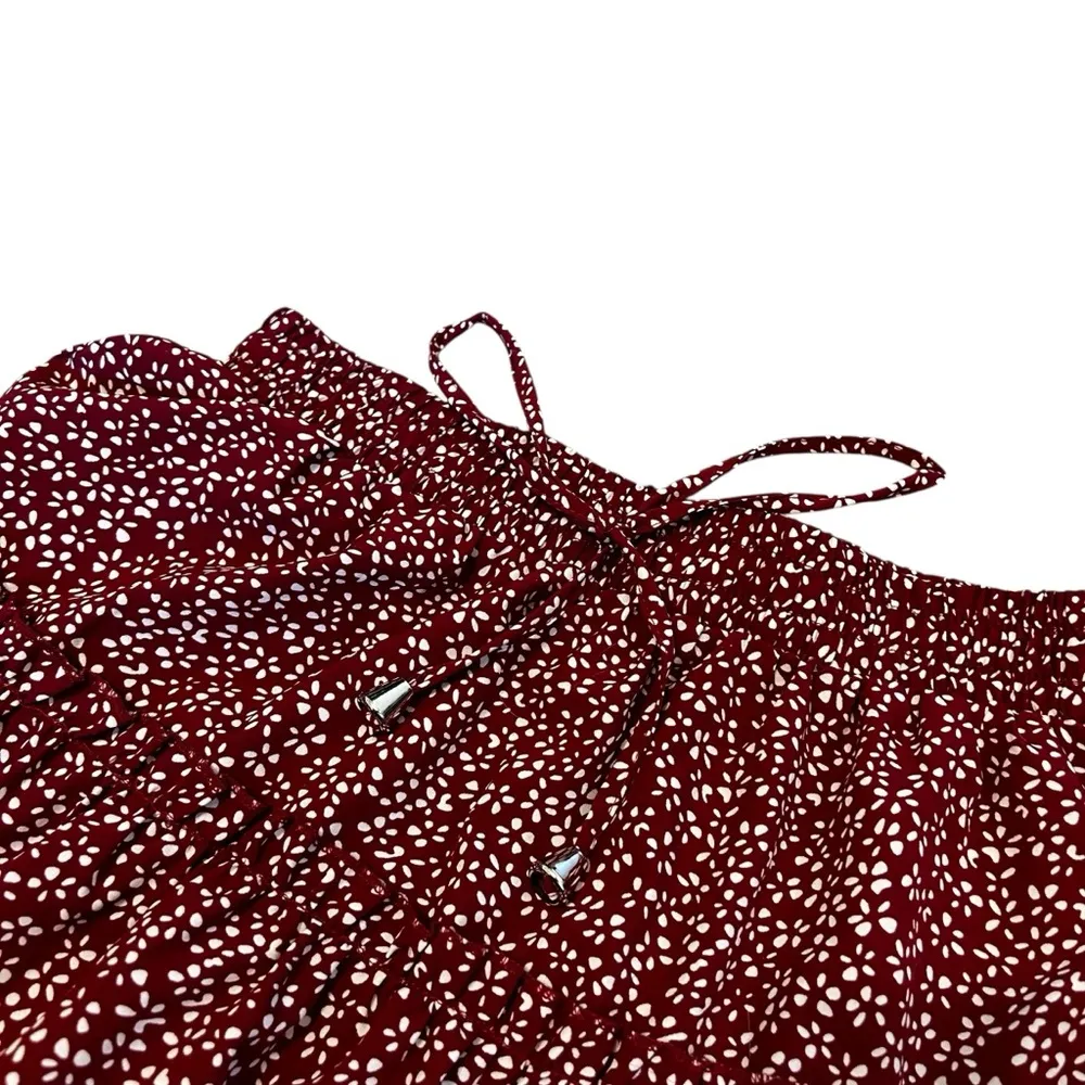 Red Maroon Floral Design Skirt Ruffle Detail Women’s Size Medium Flowy Style Fit - Image 2