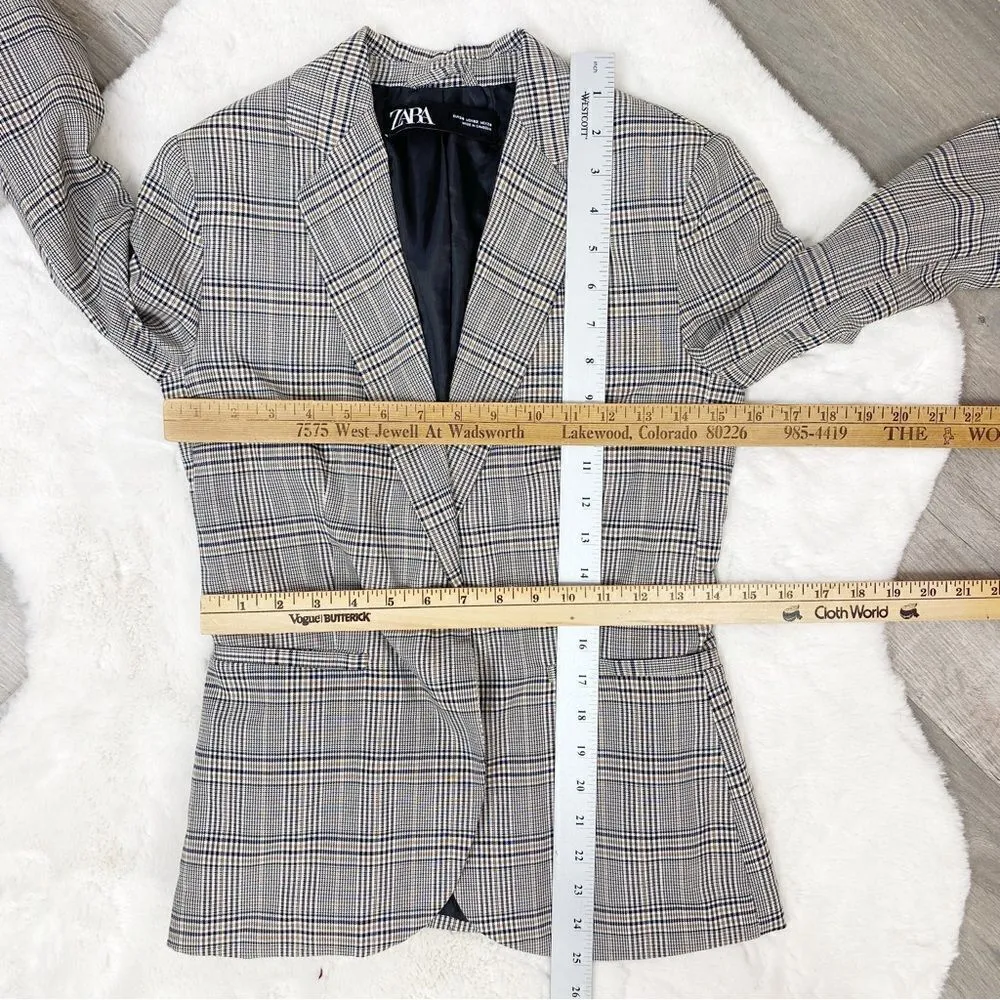 Zara‎ Plaid Blazer Jacket Black White Tan 2 - Image 11